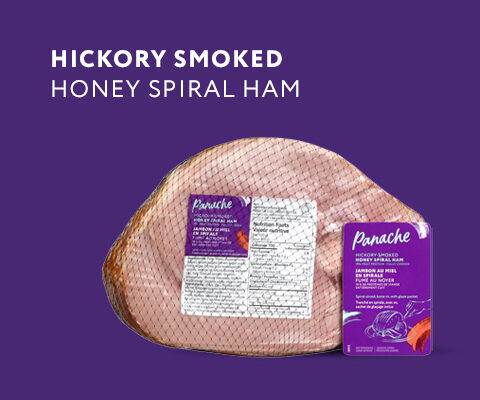 An image of Panache's product Text reading " Hickory Smoked Honey Spiral Ham".