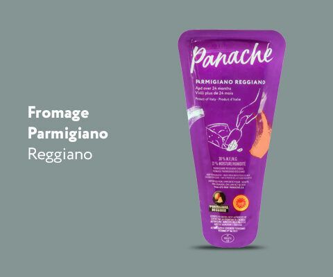 Une photo de Panache's Fromage parmigiano reggiano produit et lecture de texte "Fromage Parmegiano Reggiano".